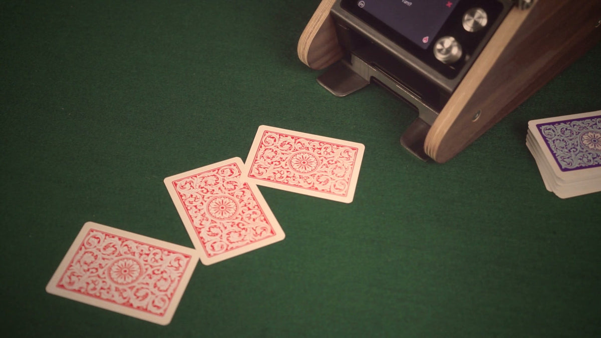 LeShuffler in action: shuffle mode, then game mode dealing Bridge and Texas Hold'em