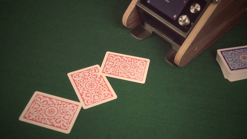 LeShuffler in action: shuffle mode, then game mode dealing Bridge and Texas Hold'em